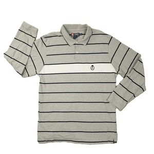 Chaps Ralph Lauren Vintage Grey Striped Polo Shirt Men's XL Preppy